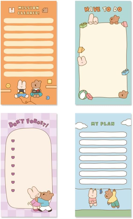 Monolike Memopad Memories design B SET - 4 Packs, 4 Different Designs, 100 Sheets Per Pad, Total 400 Sheets, Note pads, Writing pads, 3.15 x 4.17 Inches
