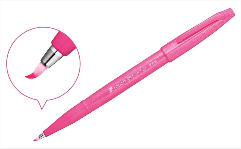 Pentel Fude Touch Sign Pen, Pink, Felt Pen Like Brush Stroke (SES15C-P)