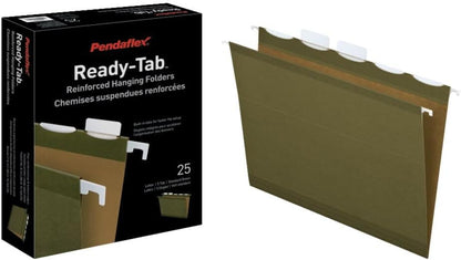 Pendaflex Ready-Tab Reinforced Hanging File Folders, Letter Size, Standard Green, 5 Tab, 25/BX (42590)