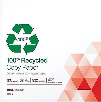 Staples 100% Recycled 8.5-Inch x 11-Inch Copy Paper 20 lbs 92B 500/Ream 10 Ream/Count, For Office, School & Home