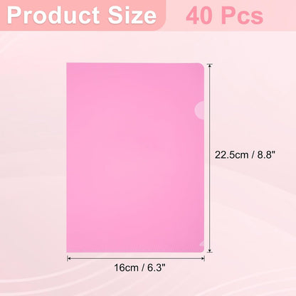PATIKIL A4 Plastic Folders, 40 Pack Clear Folders L Type Project Pockets Paper Document Jacket Sleeves L Shaped Transparent for Documents Plastic Office File, 8.7x12.2in, Red