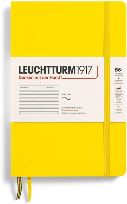 LEUCHTTURM1917 - Notebook Softcover Paperback B6+ - 123 Numbered Pages for Writing and Journaling (Ruled, Rising Sun)
