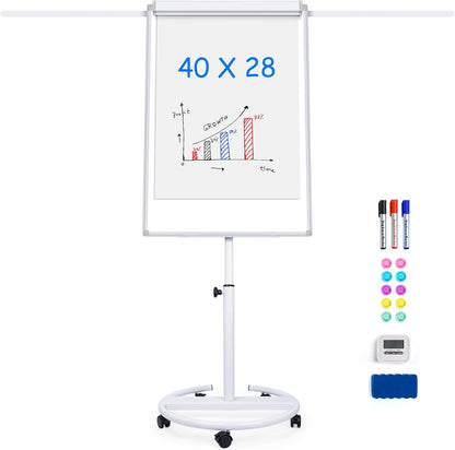 maxtek Mobile Dry Erase Board – 40x28 inches Magnetic Portable Whiteboard Stand Easel White Board Flipchart Easel Board with 25 Sheets Paper Pad for School Supplies