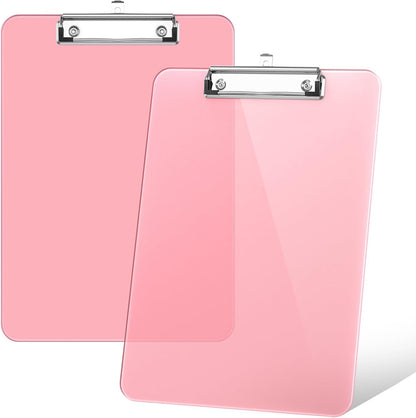 Rimilak Plastic Clipboards with Low Profile Metal Clip, Translucent Board, 12.5 x 9 In Letter Size, Office Supply, Back to School, Pink