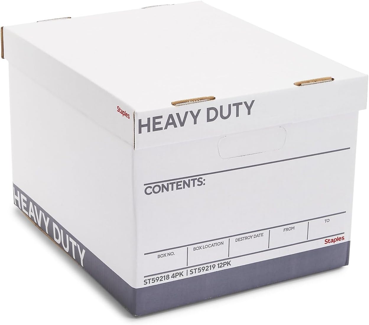 STAPLES Storage & Filing Box, Medium-Duty with Handles & Removeable Lid, Letter Size Documents, Stackable, 12-Pack, White/Gray