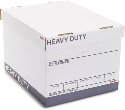 STAPLES Storage & Filing Box, Medium-Duty with Handles & Removeable Lid, Letter Size Documents, Stackable, 12-Pack, White/Gray