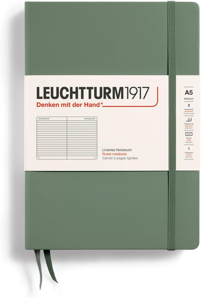 LEUCHTTURM1917 - Notebook Hardcover Medium A5-251 Numbered Pages for Writing and Journaling - Thinking Ahead (Plain Paper, Spice Brown)