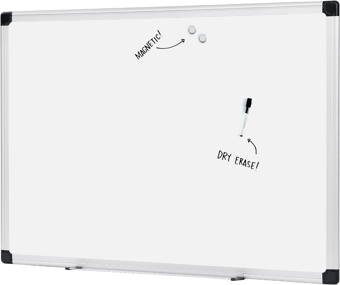 Amazon Basics Magnetic Dry Erase Whiteboard, 36 x 48-inch, Aluminum Frame, Silver/White, Easy to Install
