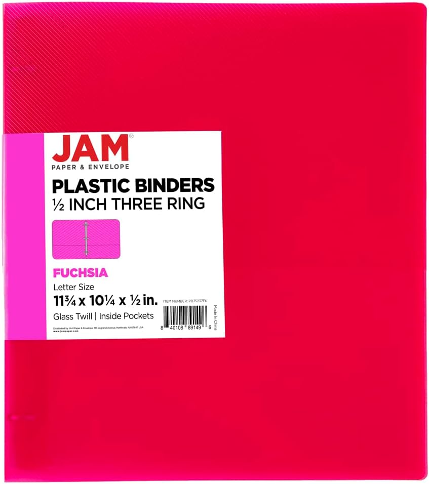JAM PAPER Plastic 0.75 inch Binder - Clear 3 Ring Binder - Sold Individually