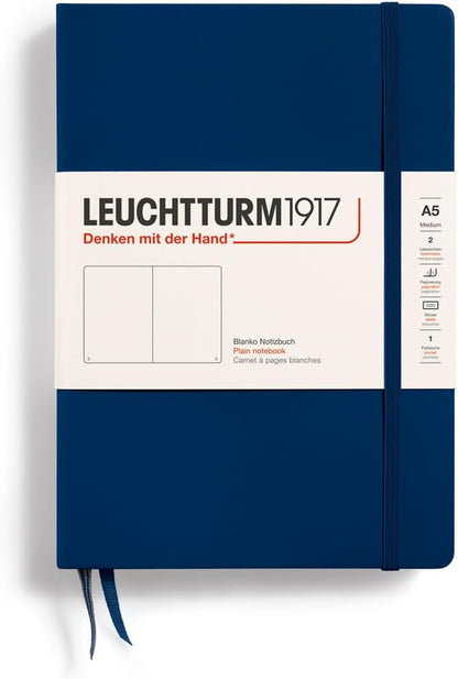 LEUCHTTURM1917 - Notebook Hardcover Medium A5-251 Numbered Pages for Writing and Journaling (Navy, Ruled)