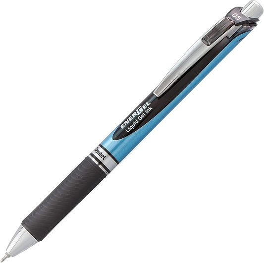 Pentel Energel 0.5 mm Rtx Retractable, 12 Pack of 6 Black & 6 Blue Ink Pens Needle Tip, Pens 0.5 mm Fine Point