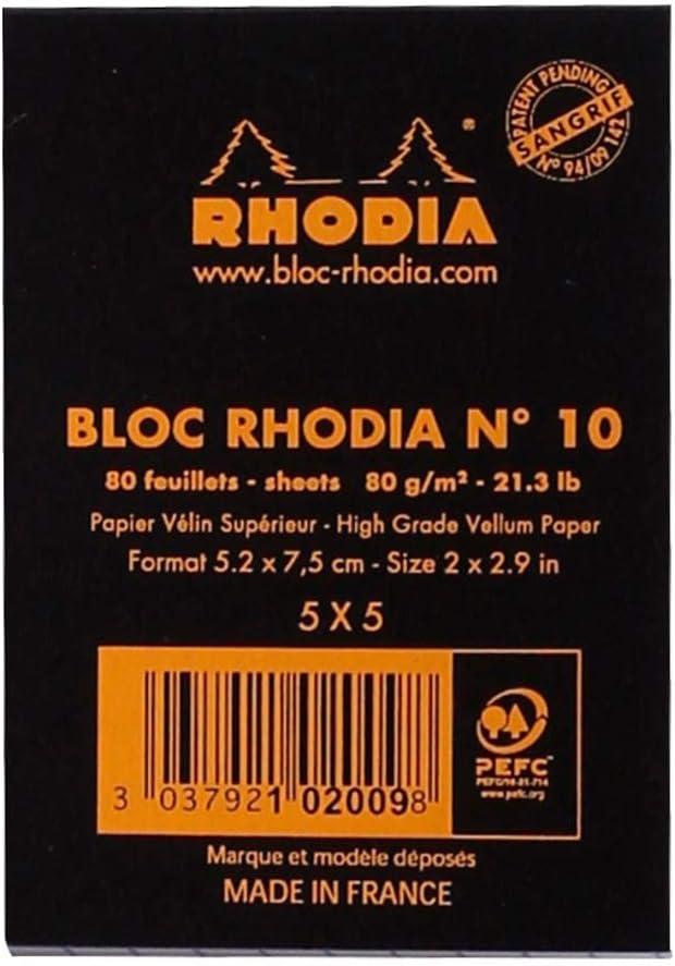 Rhodia 80 Sheet Graph Notepads, 4 by 6", Black