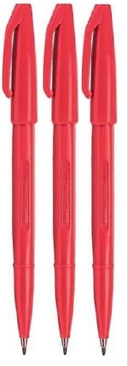 Pentel Red Original Sign Pen S520 Fibre Tip Marker Pens Colour Fineliner 2mm Nib 1mm Line Width (Pack Of 3)