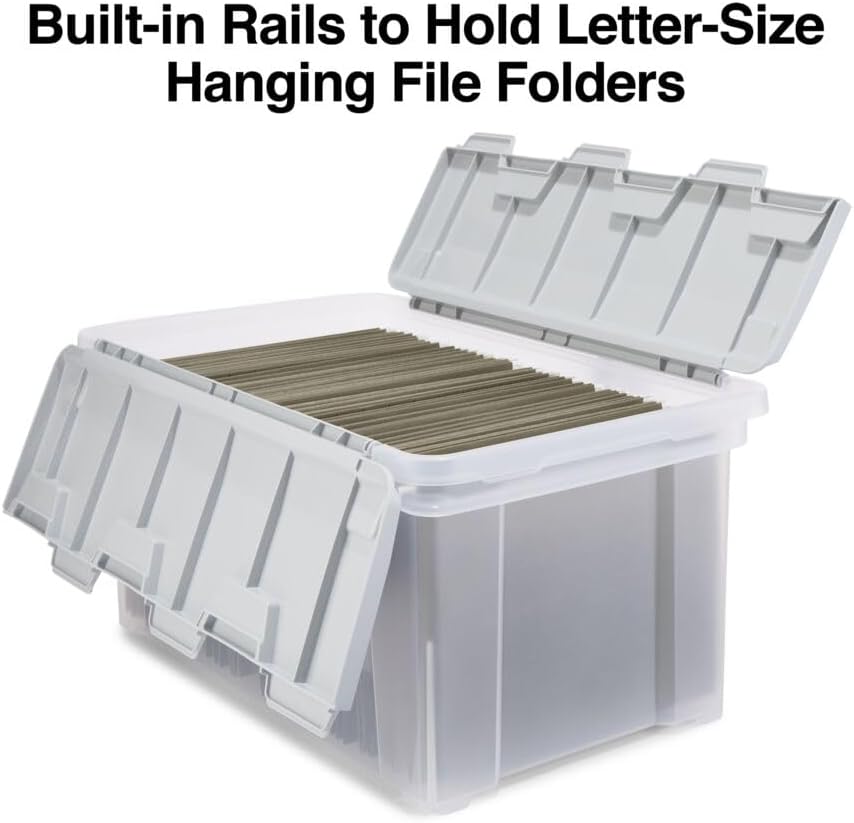 STAPLES Plastic File Box with Snap Lid, Letter/Legal Size, Clear, 4/Carton