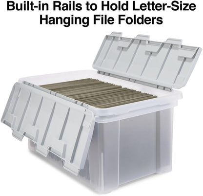 STAPLES Plastic File Box with Snap Lid, Letter/Legal Size, Clear, 4/Carton