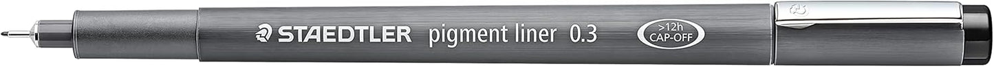 Staedtler Pigment Liner Pack, Black, 8 Pens, Assorted Line Widths, 0.05mm, 0.1mm, 0.2mm, 0.3mm, 0.5mm, 0.8mm, 1.0mm, 1.2mm