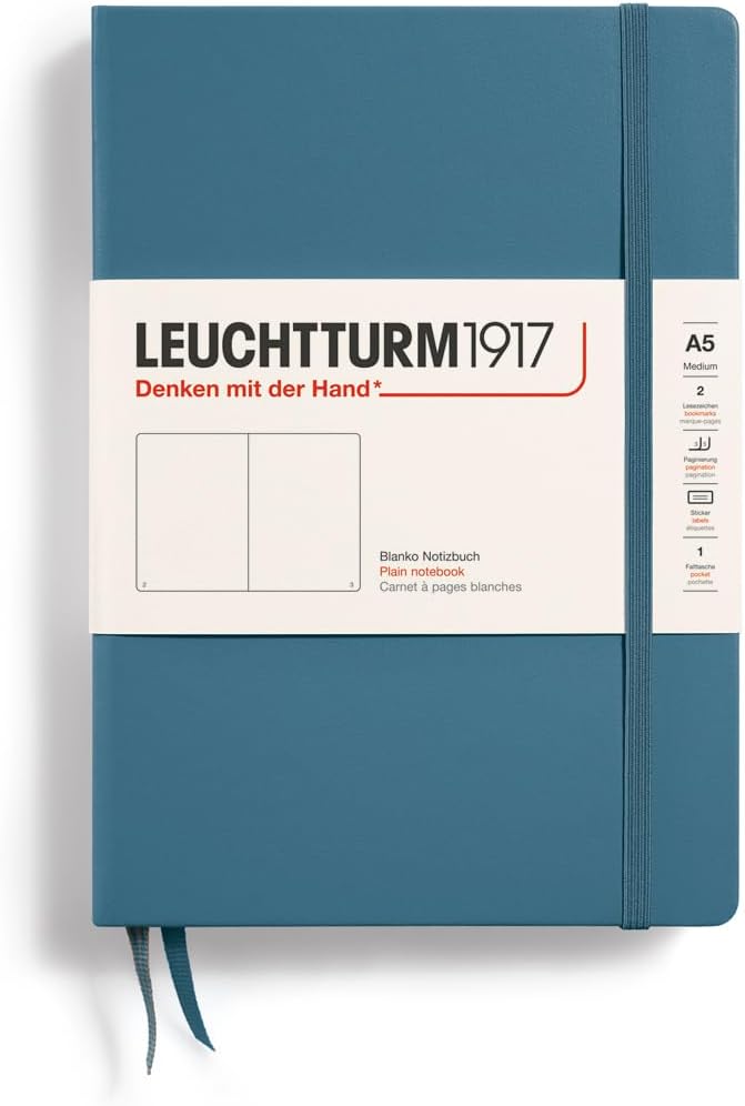 LEUCHTTURM1917 - Notebook Hardcover Medium A5-251 Numbered Pages for Writing and Journaling (Navy, Ruled)