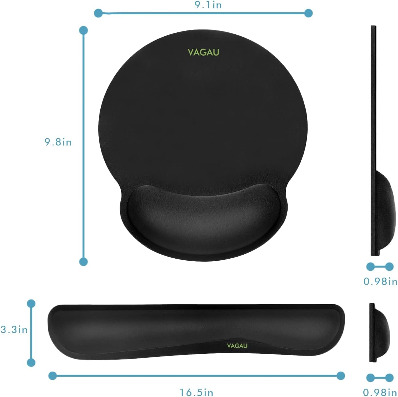 VAGAU Premium Keyboard Wrist Rest and Mouse Pad Wrist Support, Ergonomic Memory Foam Set for Office, Laptop, Mac, Computer and Gaming, Comfortable Typing &Wrist Pain Relief (2 Pack)