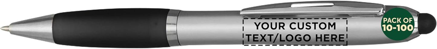 DISCOUNT PROMOS Custom Stylus Ballpoint Pens Set of 10/50/100, Personalized Bulk Pack - Black Ink, Great for Office, School, Business, Tradeshows, Events - Purple