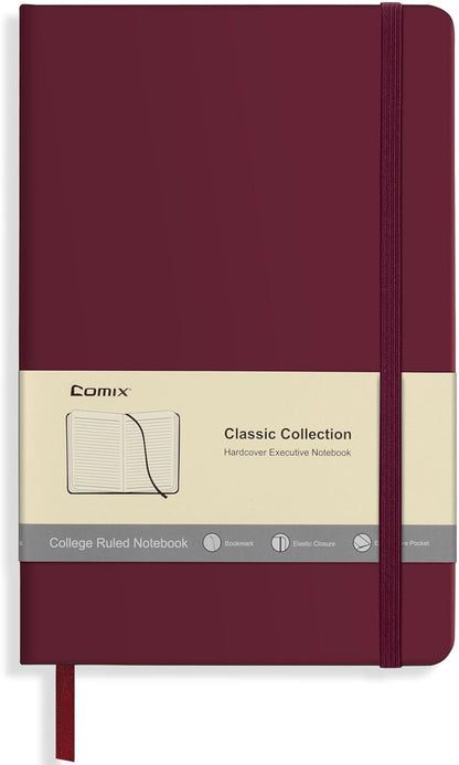 Comix 6 Pack Lined Journal Notebooks for Work, 240 Pages, 5.5"x8.3", Black, Hardcover, A5 Medium College Ruled, Journaling Notebooks for Notes-Taking, Fits for Office School Home