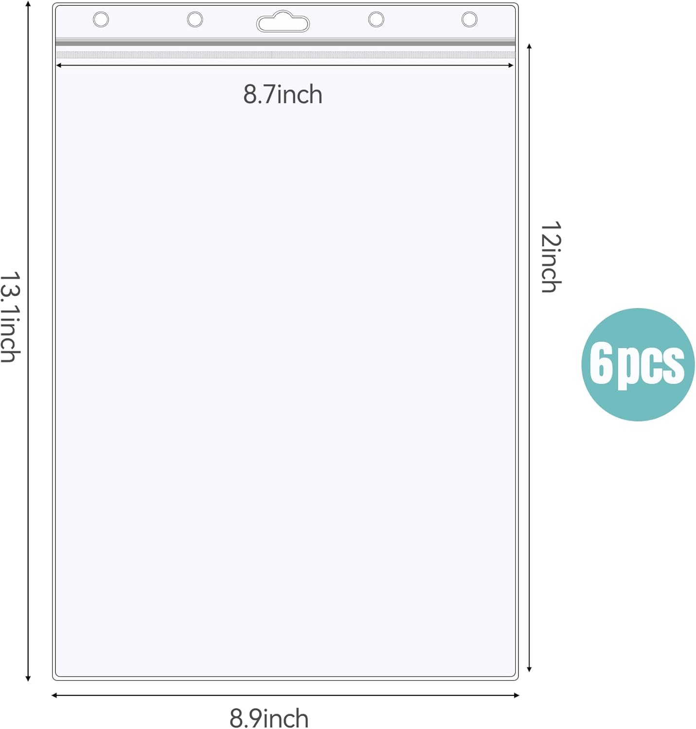 6 Pack 8.5" x 11" Resealable Zip Sheet Protectors, Waterproof Clear Rigid Plastic Sleeves for Documents, Photos, Certificates, and Wall Sign Displays, Heavy Duty Page Protectors