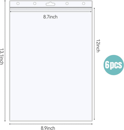 6 Pack 8.5" x 11" Resealable Zip Sheet Protectors, Waterproof Clear Rigid Plastic Sleeves for Documents, Photos, Certificates, and Wall Sign Displays, Heavy Duty Page Protectors