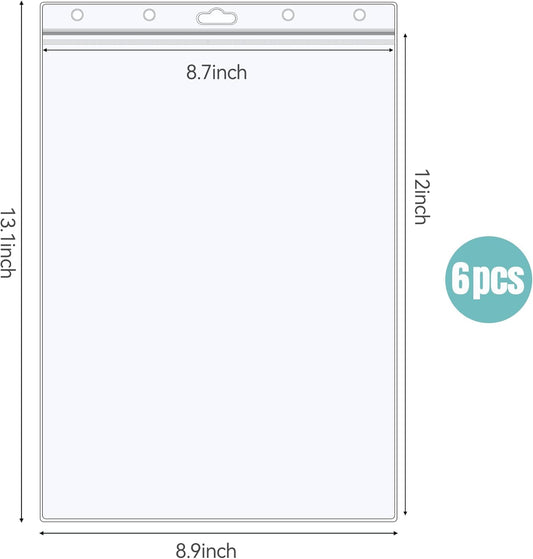 6 Pack 8.5" x 11" Resealable Zip Sheet Protectors, Waterproof Clear Rigid Plastic Sleeves for Documents, Photos, Certificates, and Wall Sign Displays, Heavy Duty Page Protectors