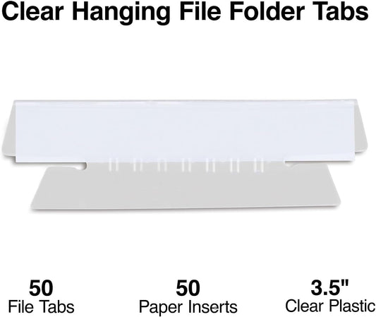 Staples Hanging File Folder Tabs, Clear Plastic, Self-Adhesive Index Tabs for Hanging File Folders, Easy-Read Label Holders, 150 Pack