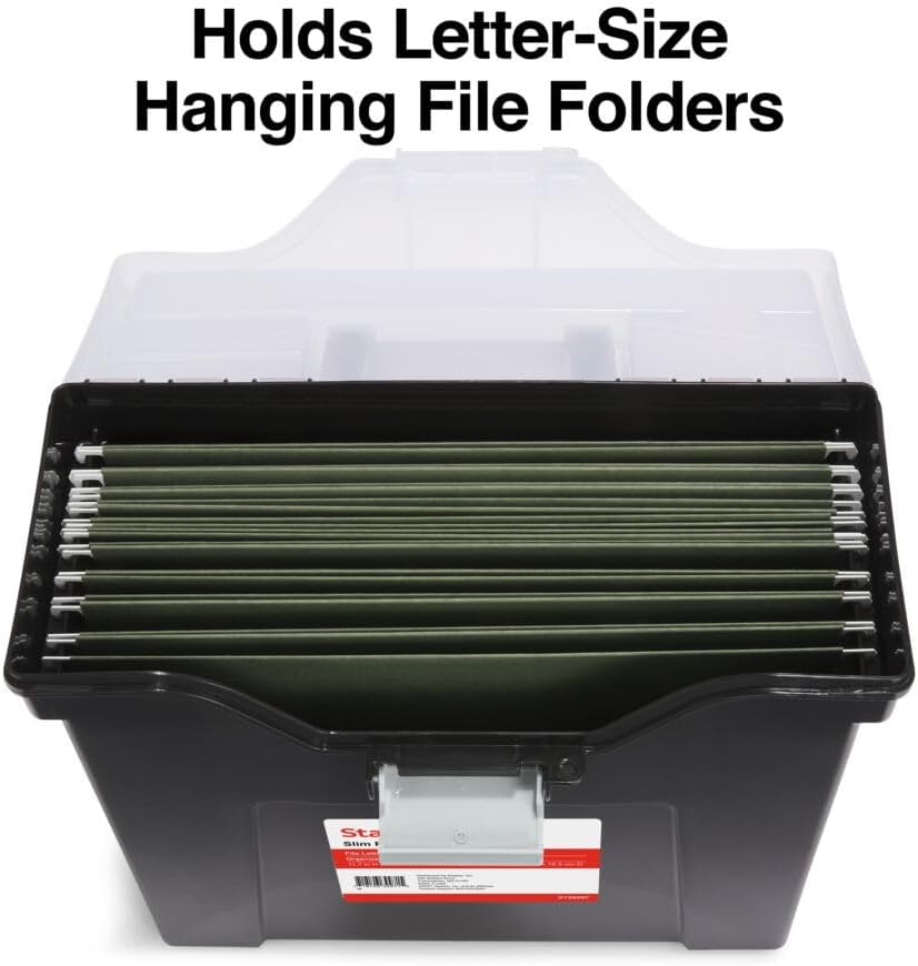 STAPLES Plastic File Box with Snap Lid, Letter/Legal Size, Clear, 4/Carton