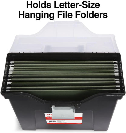 STAPLES Plastic File Box with Snap Lid, Letter/Legal Size, Clear, 4/Carton
