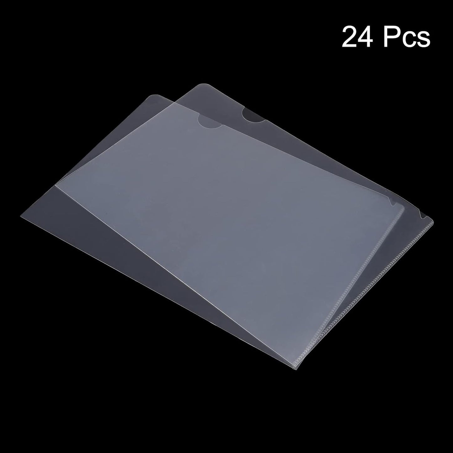 PATIKIL L Type Folders 24 Pack A4 Plastic File Project Pockets Clear Paper Document Jacket Sleeve for Office, Black