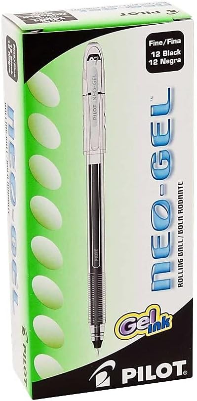 PILOT Neo-Gel Roller Ball Stick Pens, Black Ink, Fine Point, 12-Pack (14001)