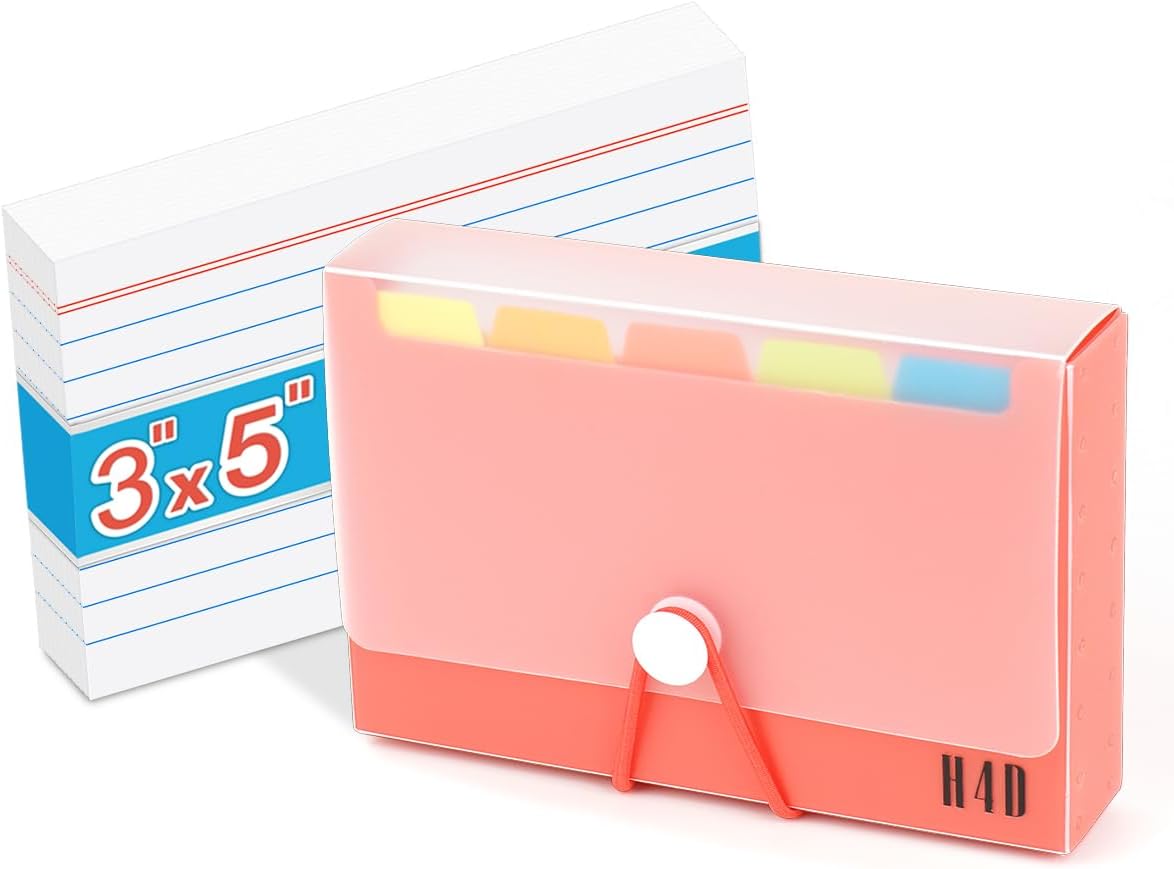 H4D 3x5 Index Card Case with 100 Heavyweight Ruled Index Cards and Dividers, Black