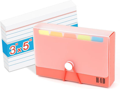 H4D 3x5 Index Card Case with 100 Heavyweight Ruled Index Cards and Dividers, Black