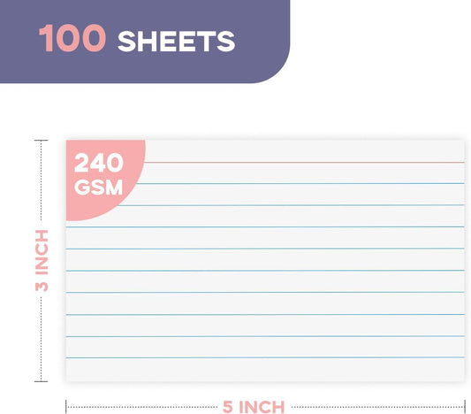 Heavy Weight Index Cards 4x6 Ruled - Goefun 240GSM/90LB 100 Pack White Lined Note Cards 4 x 6 Flashcards for Studying, Note Taking and To Do List
