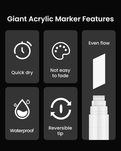 BIGTHUMB Black Poster Markers Jumbo: 5 Pcs 15mm Wide Tip Thick Acrylic Paint Pen Large Permanent Calligraphy Markers for Rock Painting, Stone, Poster, Canvas, Glass, Wood, Ceramic