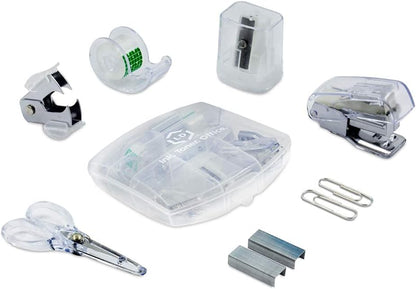 LD Products Blue Mini Office Supply Kit Portable Case with Scissors, Paper Clips, Tape Dispenser Set, Pencil Sharpener, Mini Stapler with Staples and Staple Remover
