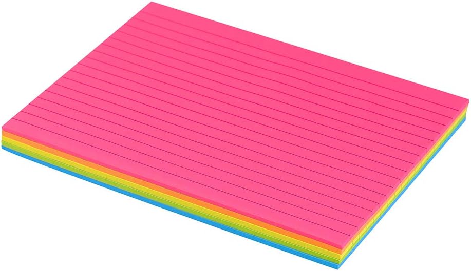 Lined Sticky Notes 4X6 in Bright Ruled Stickies Colorful Super Sticking Power Memo Pads, 45 Sheets/pad, 6 Pads/Pack