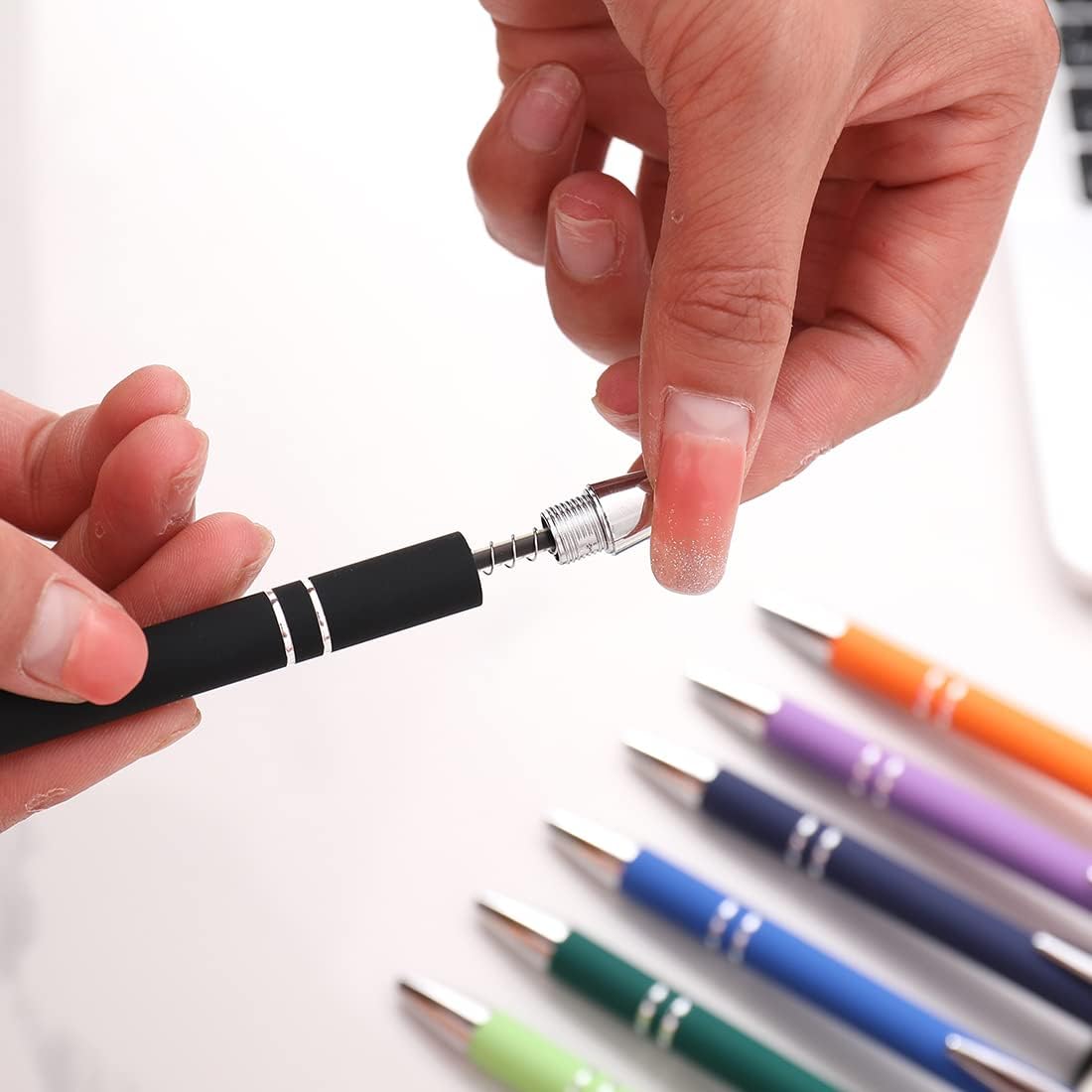 Oddmoal Ballpoint Pen with Stylus Tip, Soft Touch Click Metal Pen, 1.0mm Medium Point, Black Ink, 12 Count(Black)