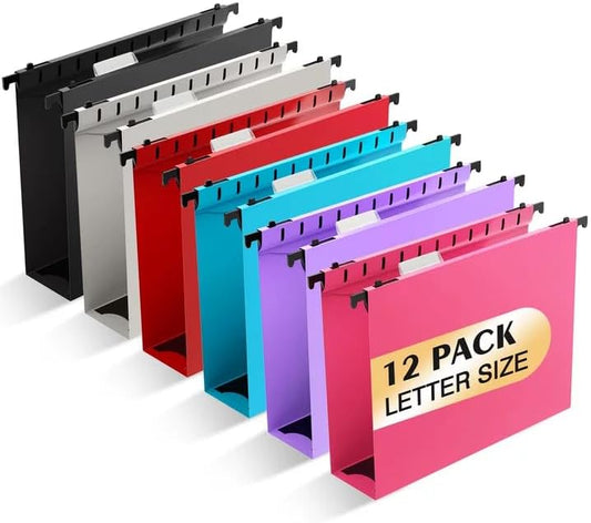 Shutex Extra Capacity Plastic Hanging File Folders,12 Pack Reinforced Hang Folders,Heavy Duty 2 Inch Expansion,Plastic Filing Cabinet Folders,Letter Size,Designed for Bulk Files, Medical Charts,Blue