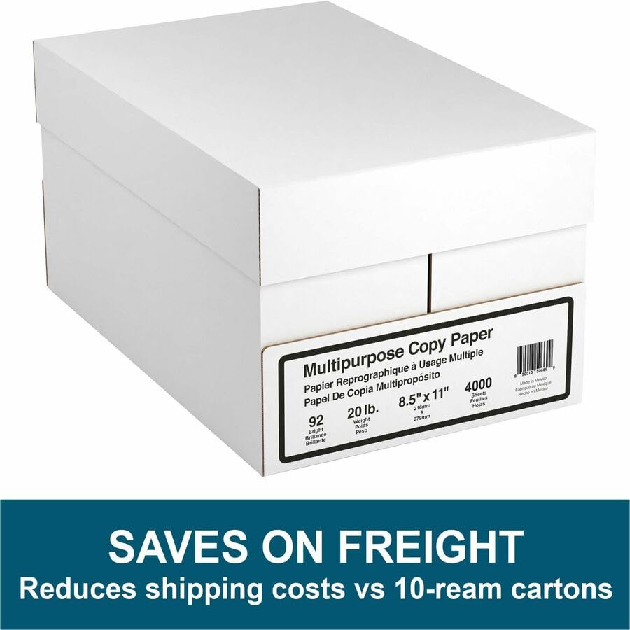 Multipurpose Copy & Printer Paper, Letter Size 8.5" x 11", 20 lb, 92 Bright, White, 500 Sheets/Ream, 8 Reams (4,000 Sheets Total)
