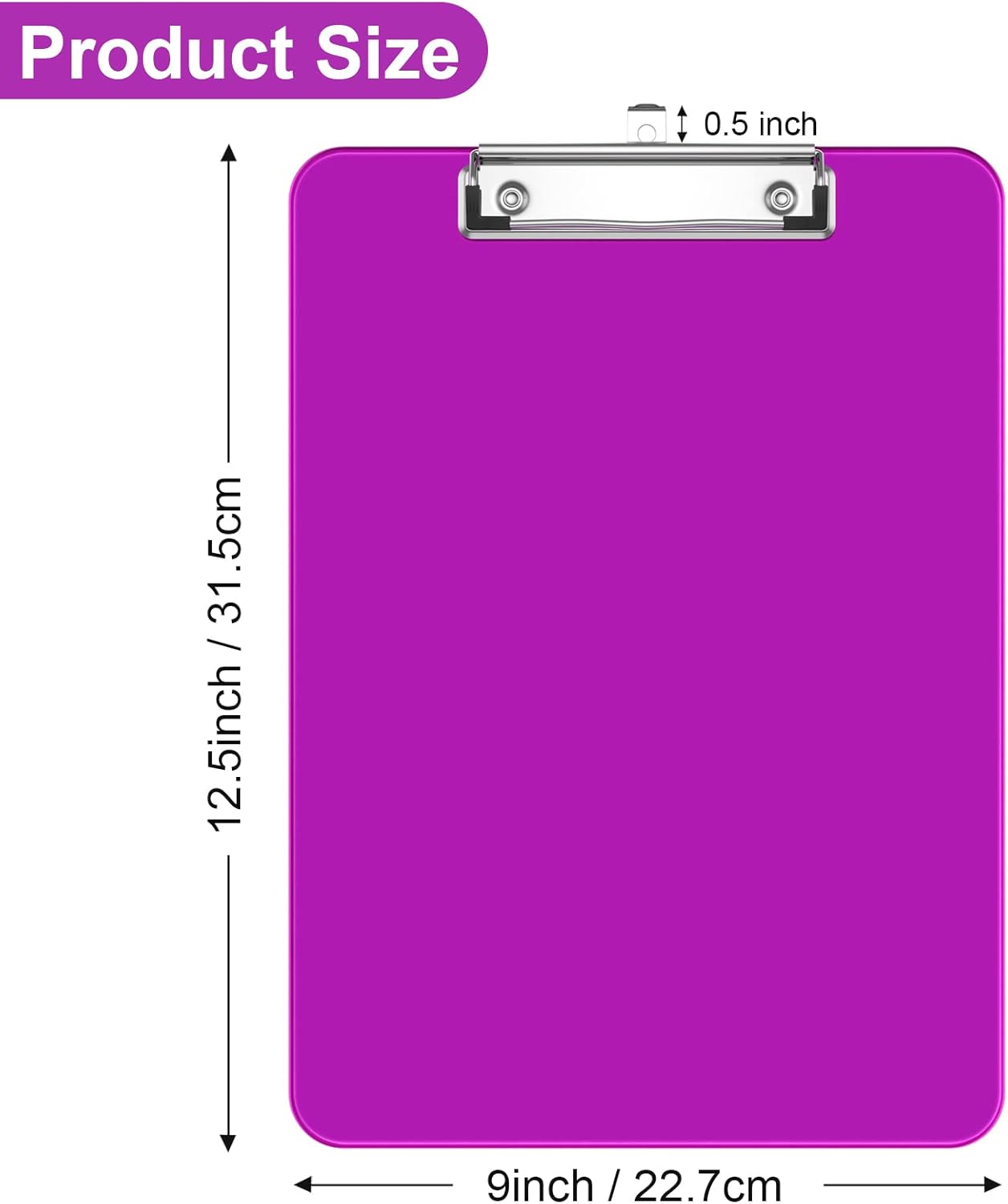 Rimilak Plastic Clipboards with Low Profile Metal Clip, Translucent Board, 12.5 x 9 In Letter Size, Office Supply, Back to School, Pink