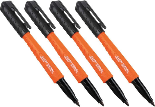 KLEIN TOOLS 861914 Skribes Fine Tip Permanent Markers, Assorted Colors, Hard Hat Clip, Multi-Surface Jobsite Marker for Wet, Dry and Oily Surfaces, 4-Pack