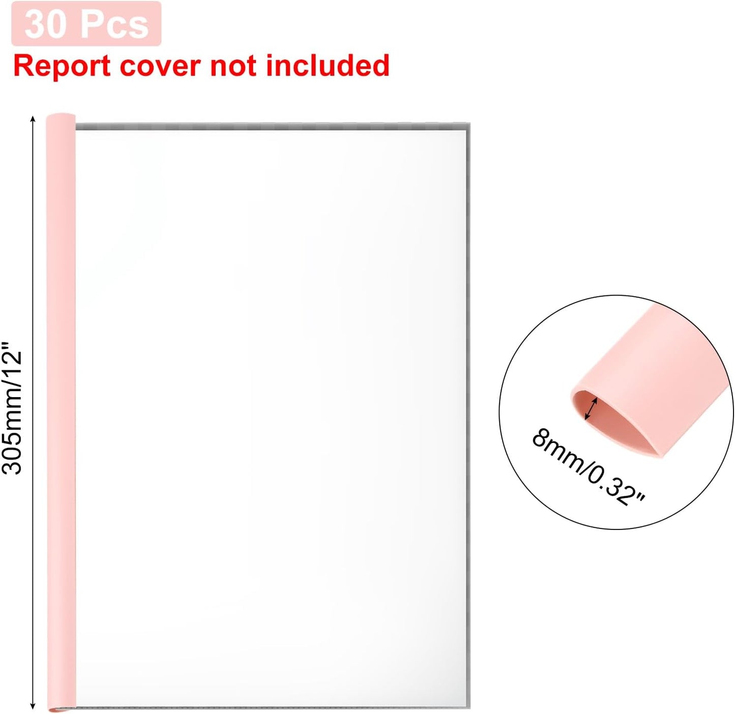 PATIKIL 30Pcs Binding Bars, 8mm Binding Bars Slide Grip 50 Sheets Capacity A4 Size Report Binder Teardrop Shape Presentation Binder for Report Cover Resume, White