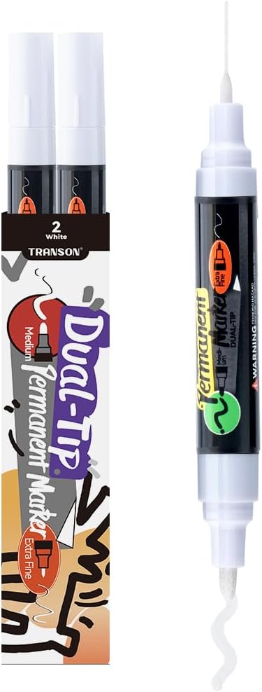 TRANSON Black and White Bold Tip and Extra Fine Tip Paint Markers Waterproof Oil Paint pen