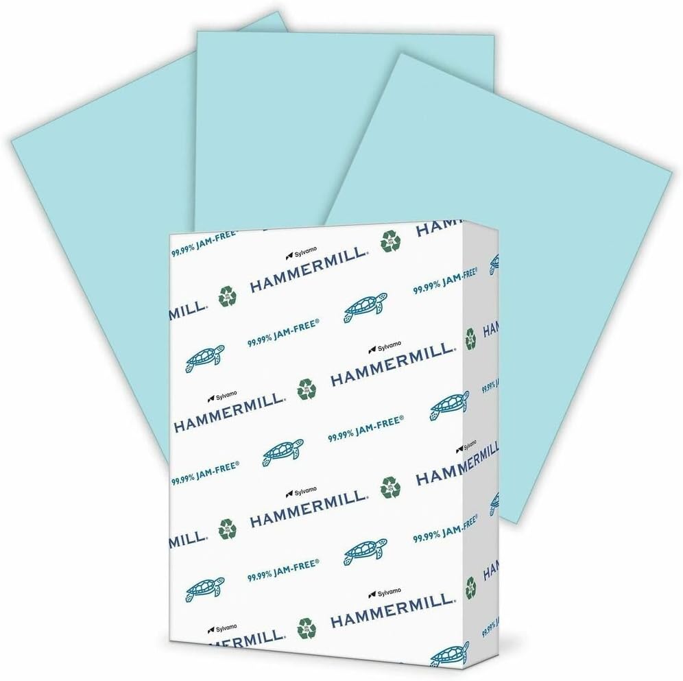 Hammermill Colored Paper, 24 lb Blue Printer Paper, 8.5 x 11 - Made in the USA, Pastel Paper, 103671R-1 Ream (500 Sheets)