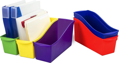 Storex Large Book Bin, Interlocking Plastic Organizer for Home, Office and Classroom, STEM Assortment, 6-Pack