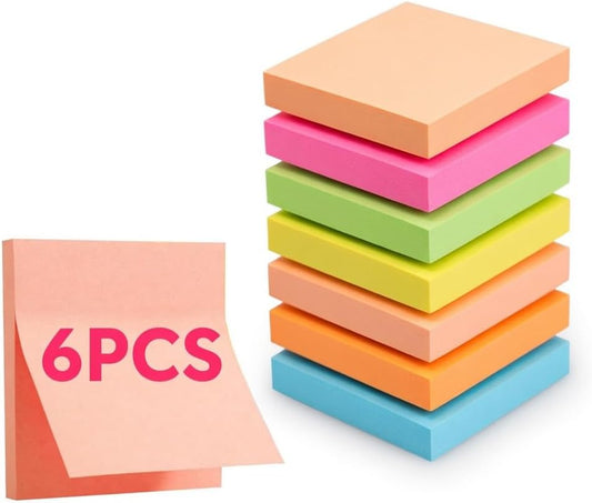 Sticky Notes 3x3 inch,12 Colors Self-Stick Pads, Easy to Post for Office, Home, Study, 100 Sheets/Pad (6Pads)