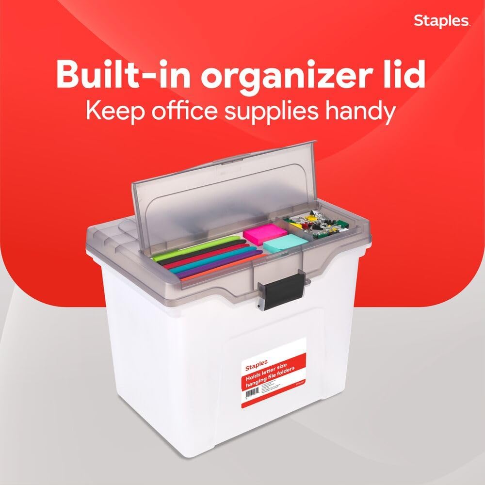 STAPLES Plastic File Box with Snap Lid, Letter/Legal Size, Clear, 4/Carton