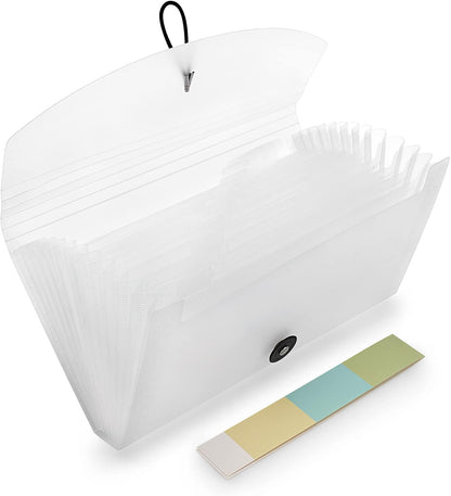 BTSKY 13 Pockets Expanding Check Bill File Folder-Hand-held Small Accordion File Folder Expandable Card Ticket Holder Plastic Business Document Organizer Wallet Case New Grey